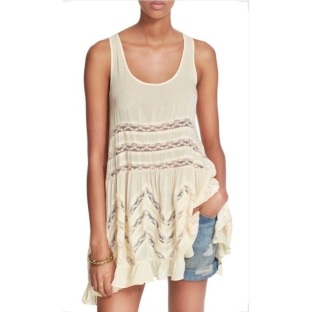 Intimately Free People Swing Lace Inset Tunic Cream Polka Dot